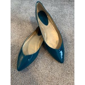 Audrey Brooke Cici Teal Patent Leather Flat